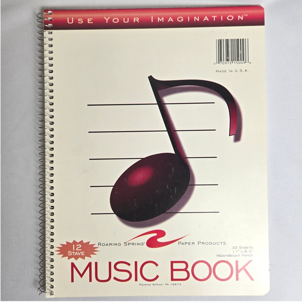 Roaring Spring 12 Stave Music Notebook, Model‎ 15009, 11" x 8.5", 32 Sheets